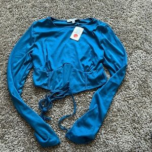 blue crop top with waist tie